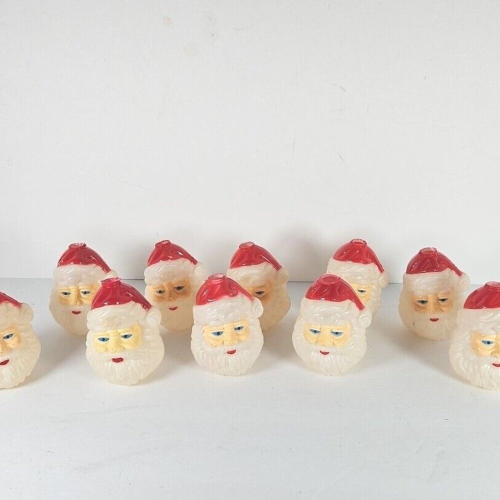 1994 Franks Santa Blow Molds 10 Pcs Christmas Lights Blue Eyes Red White Hat